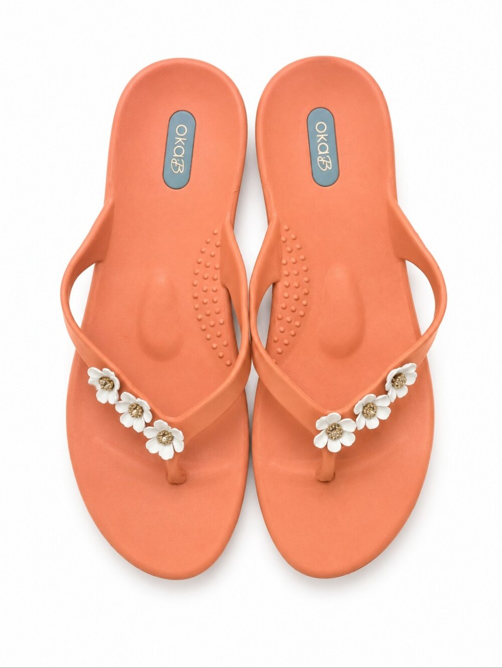OKA b. Coral Orange Floral Toe-Post Sandals
